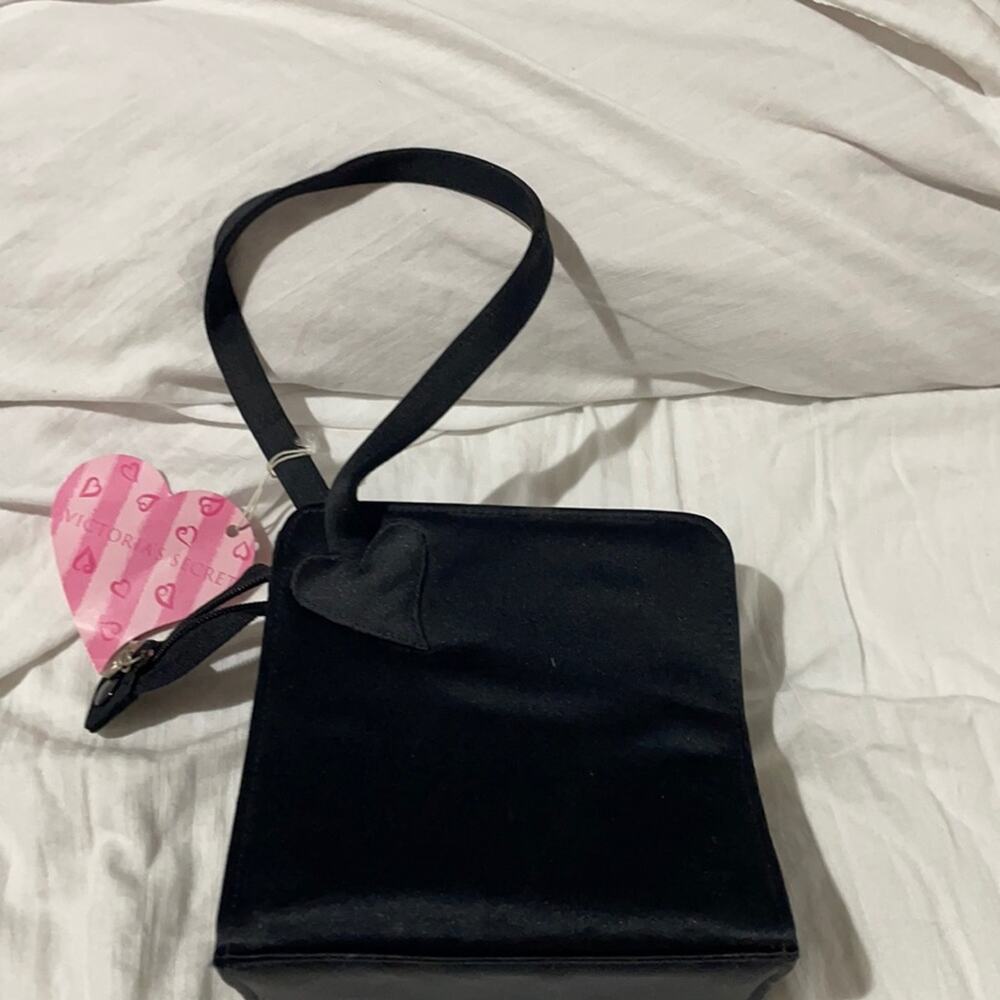 Victoria’s Secret black satin small evening black tie cocktail bag with hearts